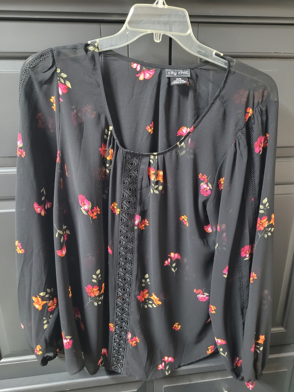City Chic Black Floral Long-Sleeve Blouse